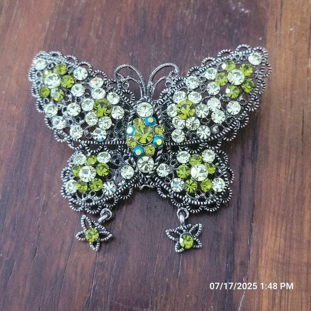 Regency Butterfly Brooch Green Blue Filigree Pin